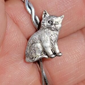 Adorable *RARE* 925 sterling silver detailed kitty cat stick pin lapel pin scarf